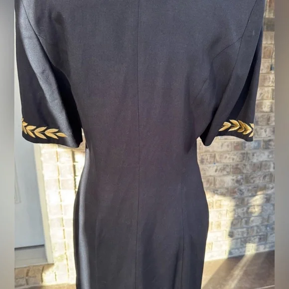 Vintage Black Midi Dress Gold Button Embroidered Trim Ann Tobias Size 8 USA - Picture 5 of 9